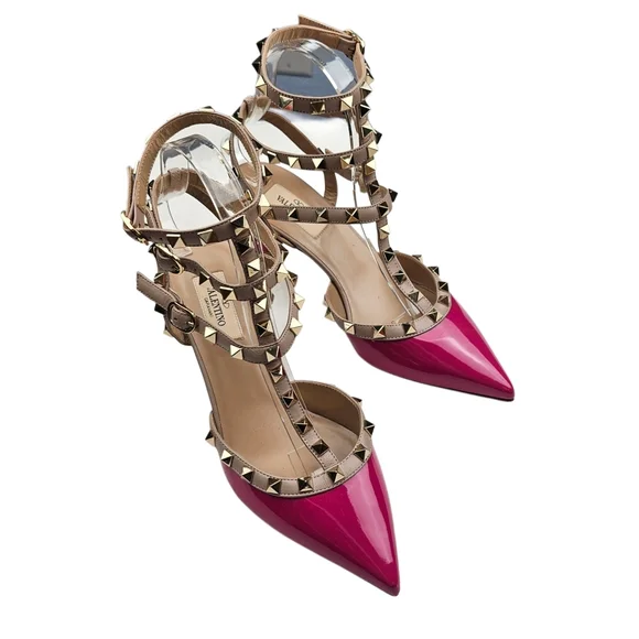 VALENTINO GARAVANI Rockstud 65 Caged Dark Pink Patent Leather Pumps - Picture 11 of 11
